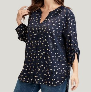 💥5 for 35$💥 Bird Print Cuffed Sleeve Button Up Blouse